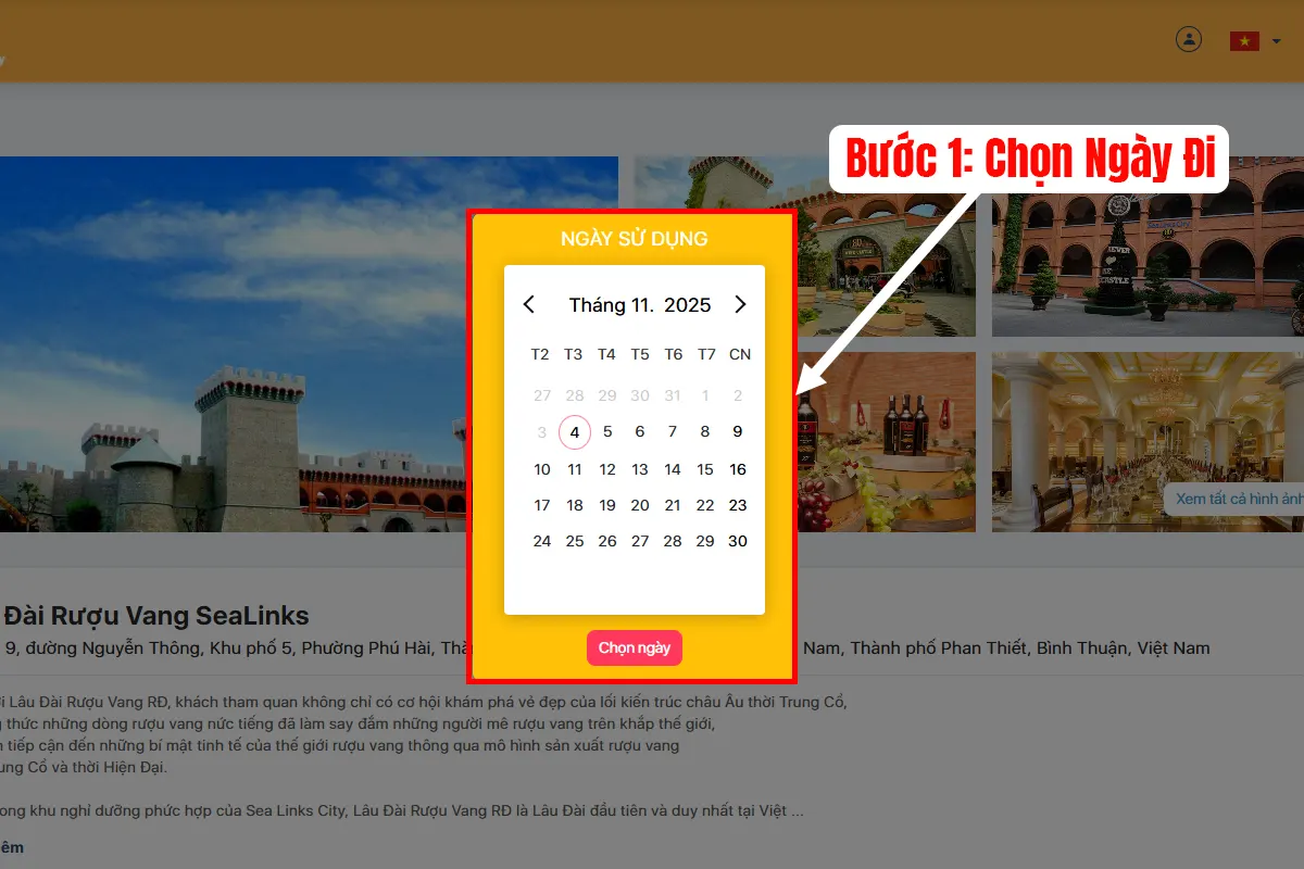 Huong dan dat ve online Lâu đài rượu Vang