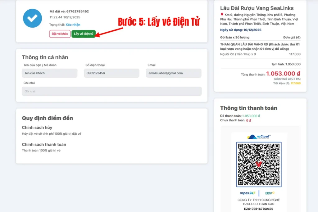 Huong dan dat ve online Lâu đài rượu Vang